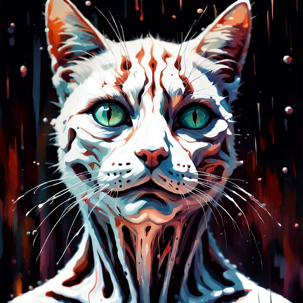 Surrealistic Cat in Acid Rainstorm