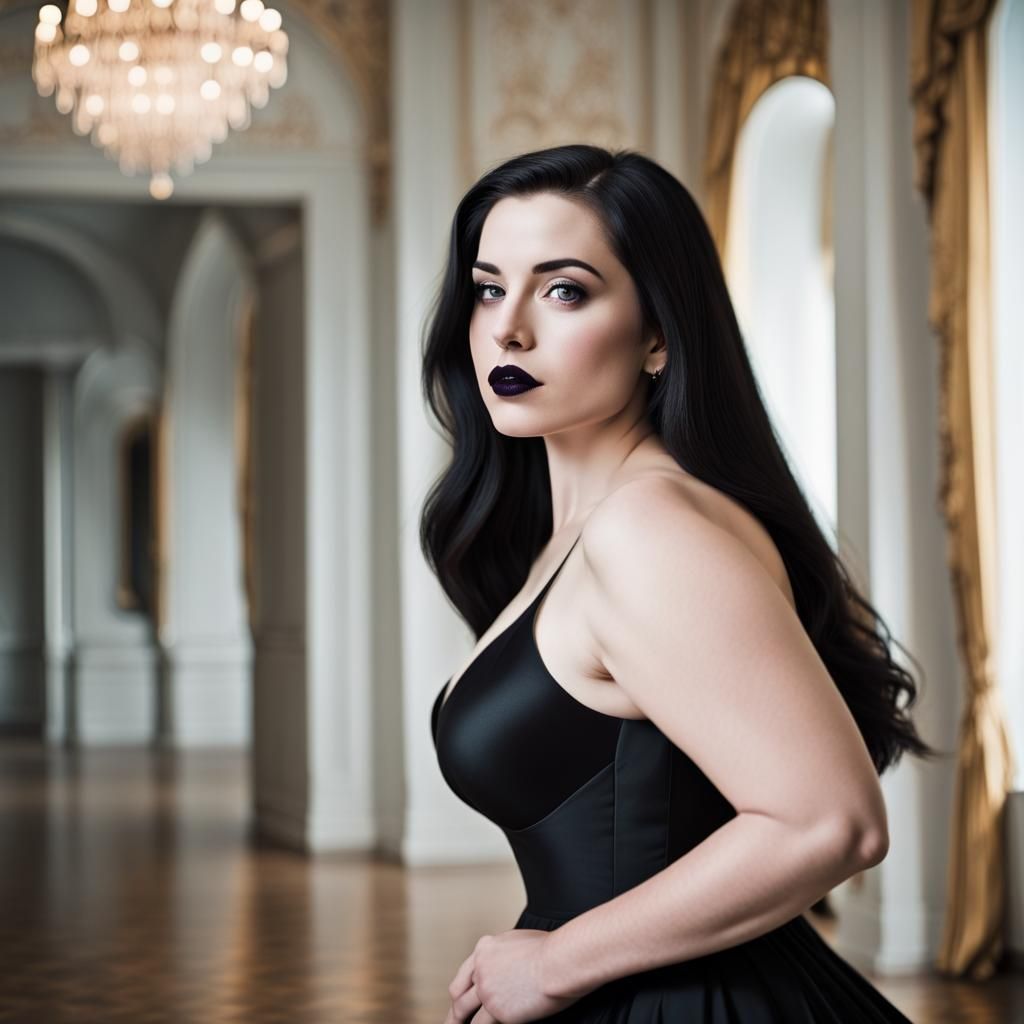 Photorealistic Portrait of a Curvy Woman in a Low-Cut Black....