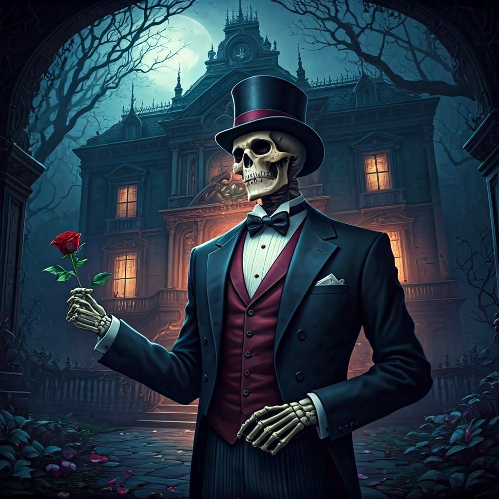 Ethereal Skeleton Host Dances in Haunted Grand Ballroom