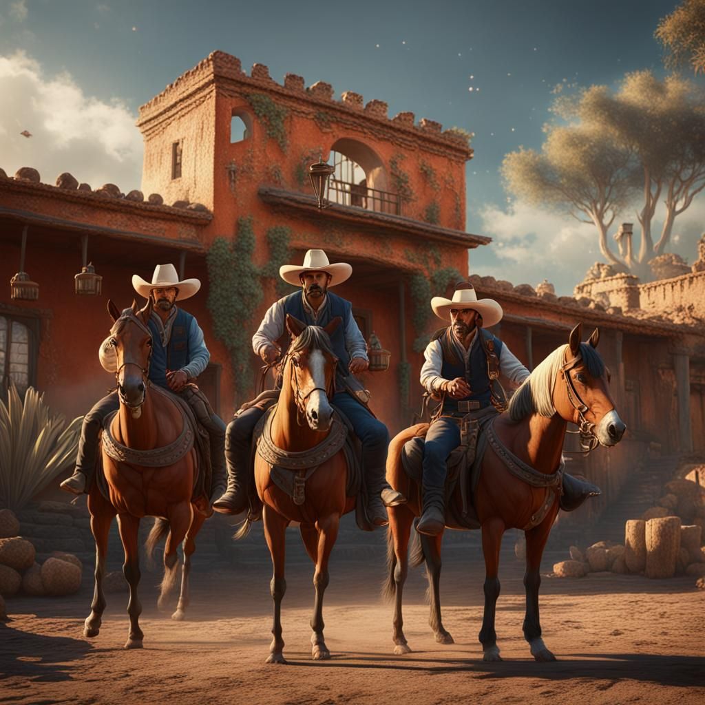 Latin American Cowboys in a Vibrant Naïve Landscape