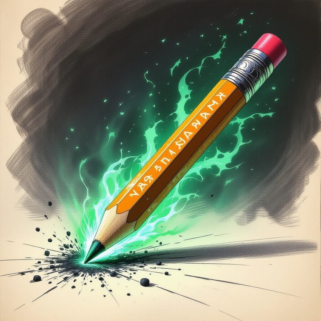 Magical Pencil Transformation Sketch in Noir Style