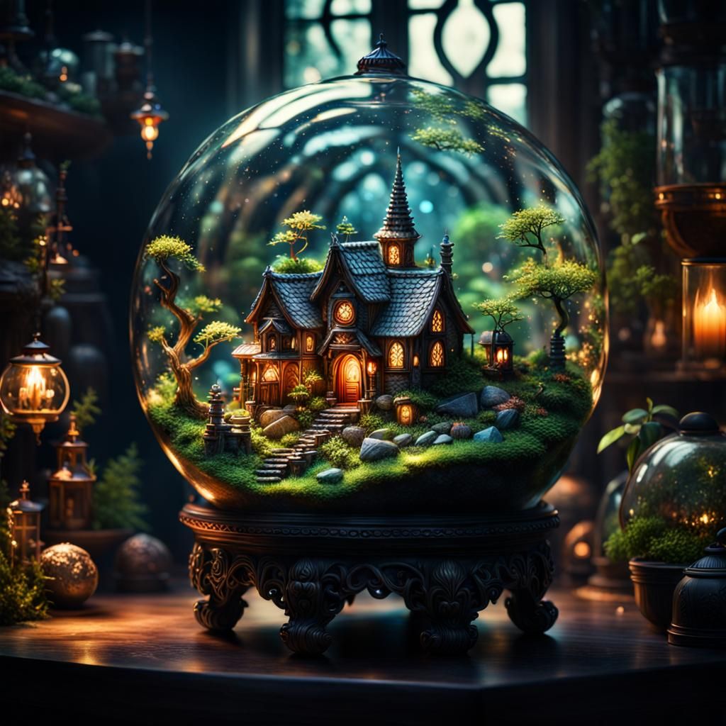 Enchanting High-Contrast Fantasy Terrarium