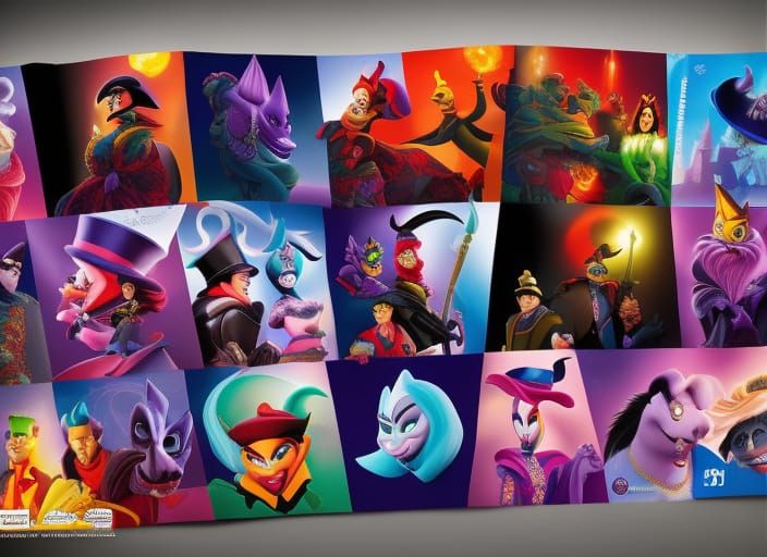 Disney Villains Postage Stamp in 3D Digital Art
