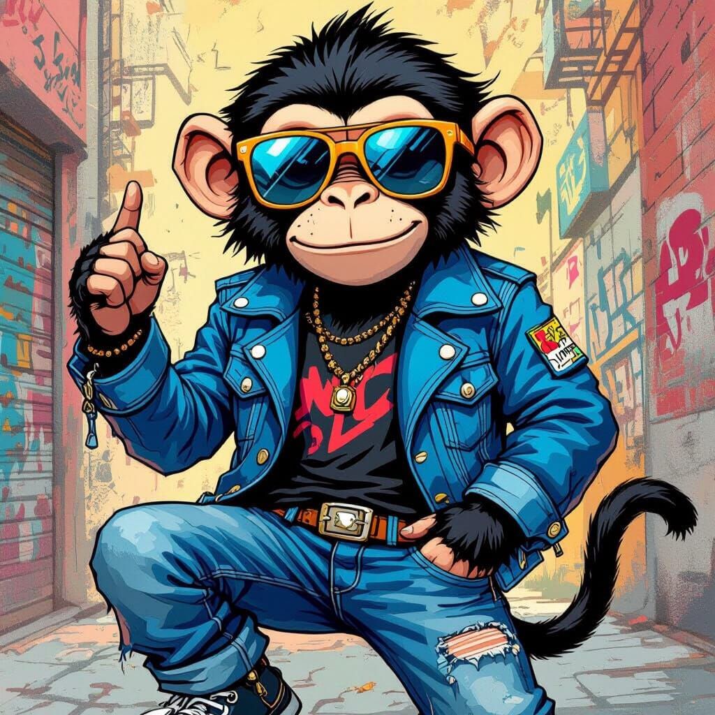 Cute Monkey in Jean Jacket and Sunglasses