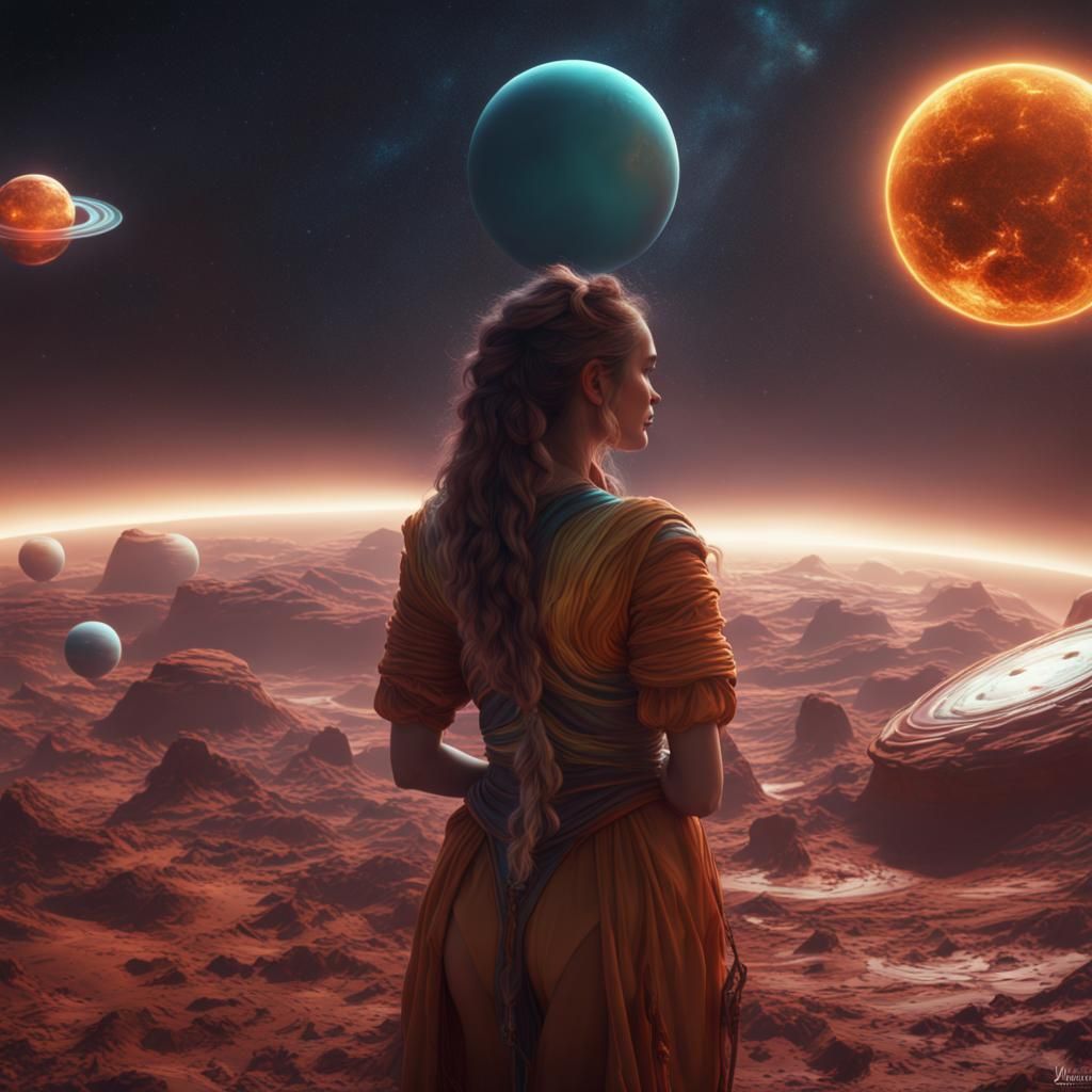 Majestic Woman Holds the Cosmos in Her Hands