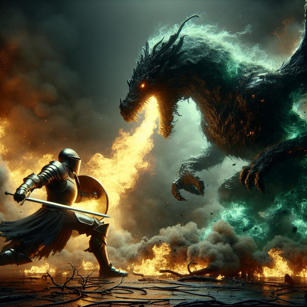 Golden Knight Defends Against Colossal Obsidian Dragon in Ep...