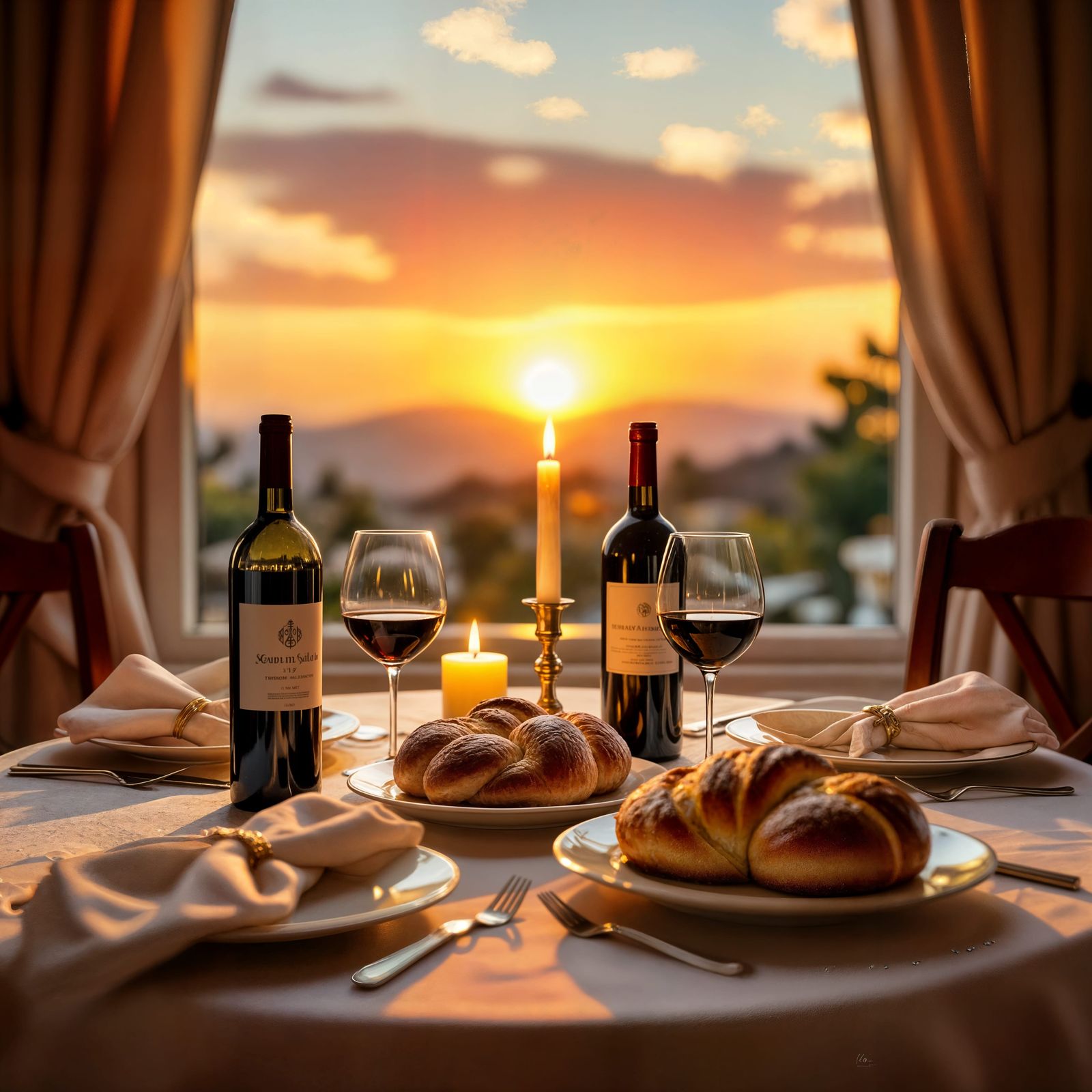 Serene Shabbat Dinner Table at Sunset, Classical Still Life ...