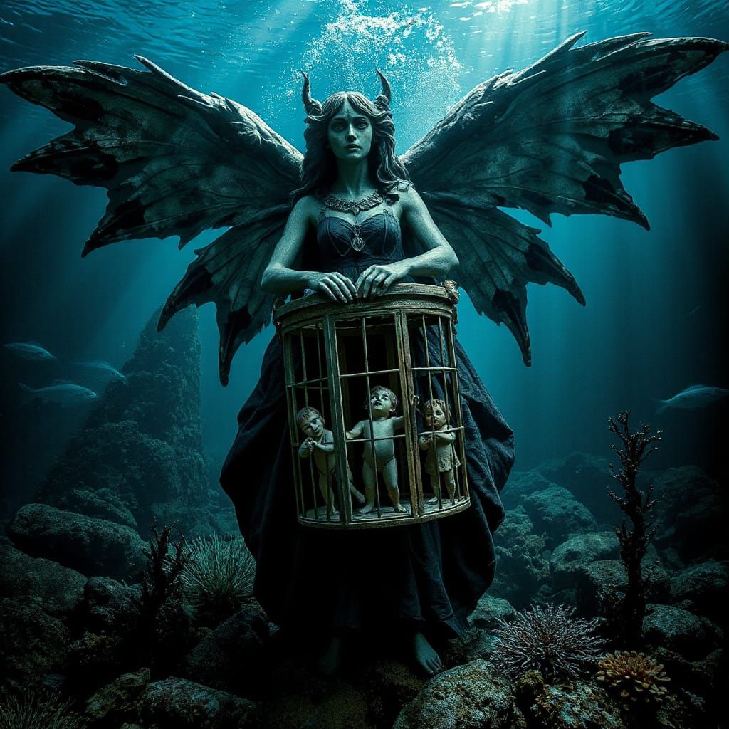 Menacing Dark Fairy Imprisons Children Underwater