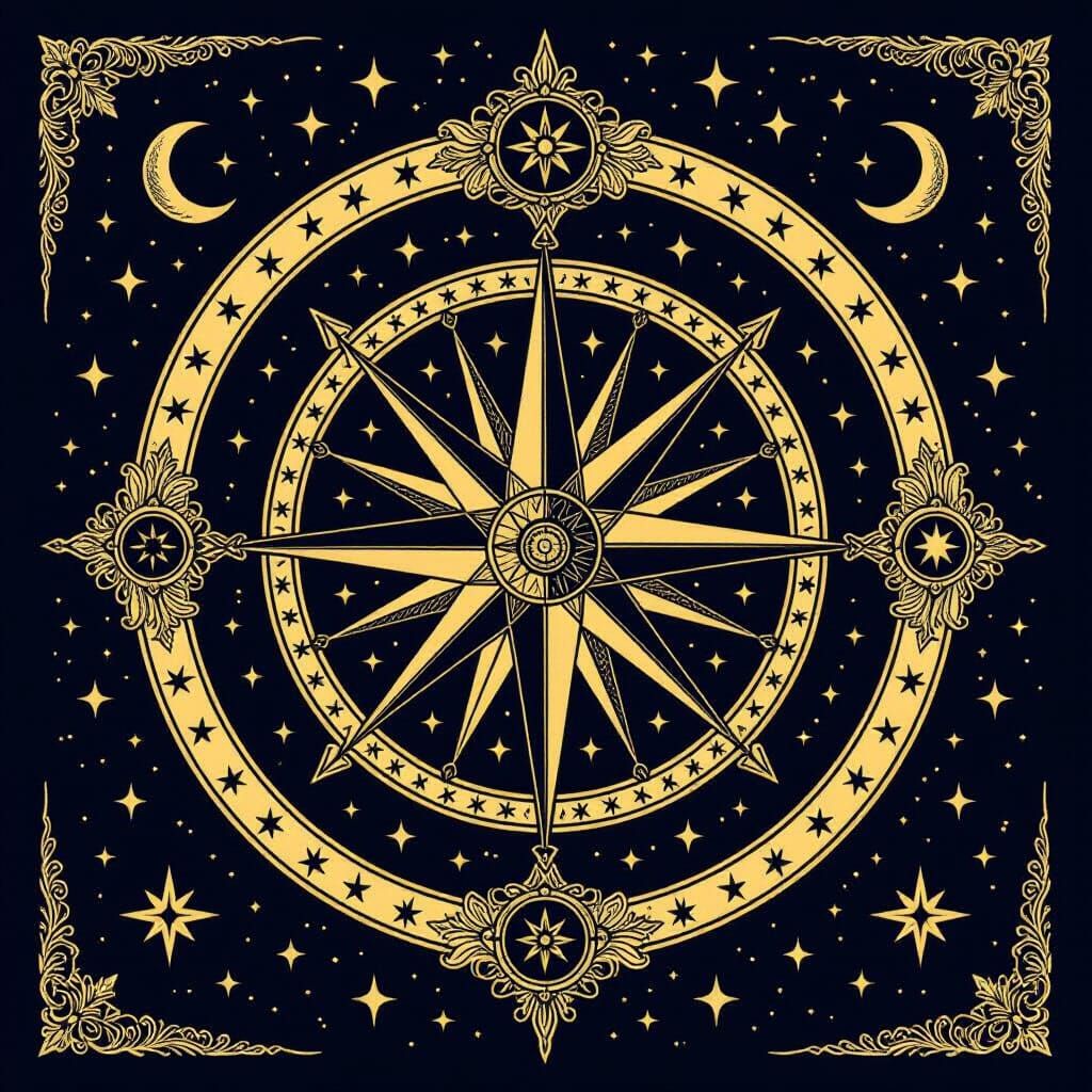 Celestial Navigator Family Crest with Compass Rose and Const...