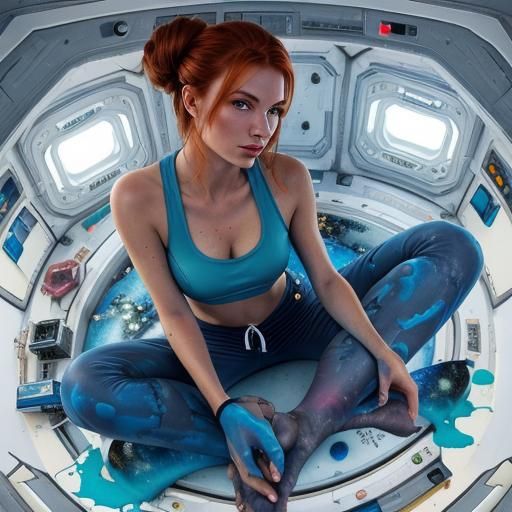 Young Woman Relaxes in Futuristic Space Station Bedroom