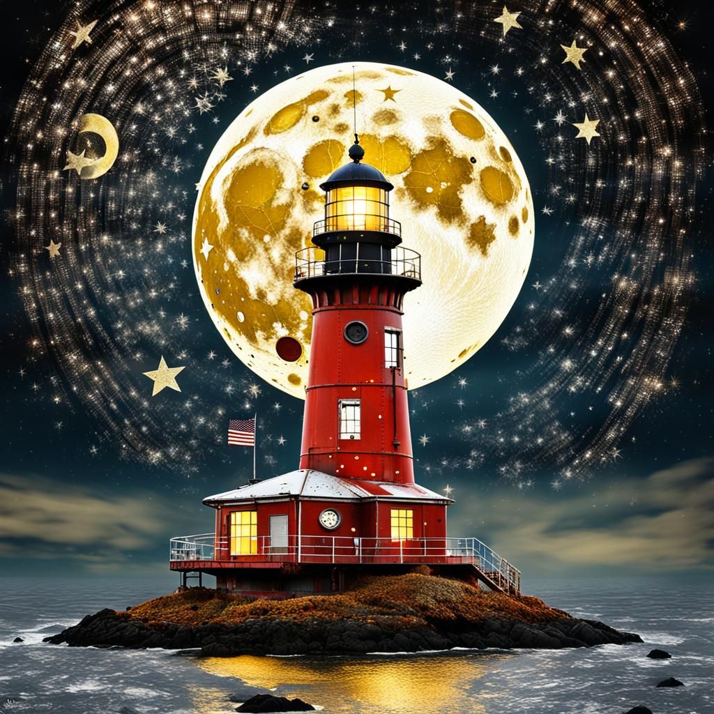 Retro-Futuristic Steampunk Moon with Whimsical Details