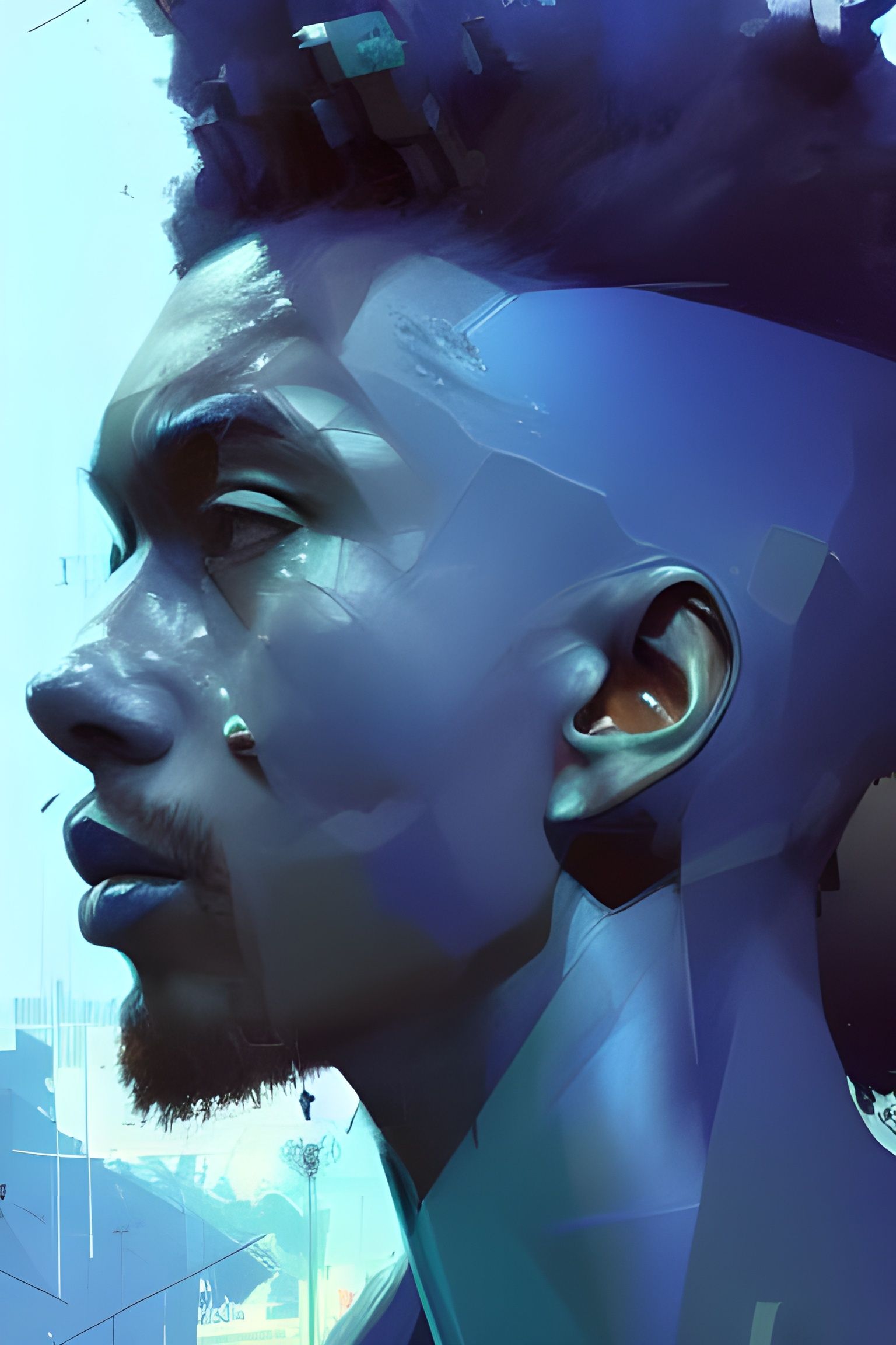 Elegant Young Man in Serene Blue Hues, Unveiled in a Hyperre...