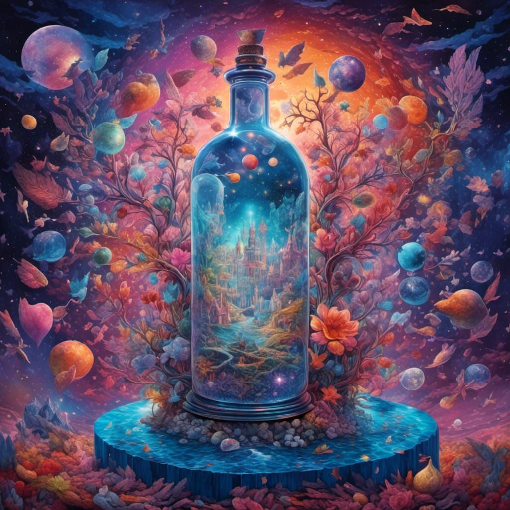 Hyperrealistic Cosmic Hologram of Love in a Bottle