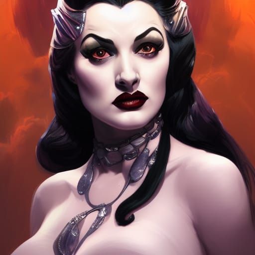Greg Rutkowski-Inspired Pinup Portrait of Lily Munster in Tr...
