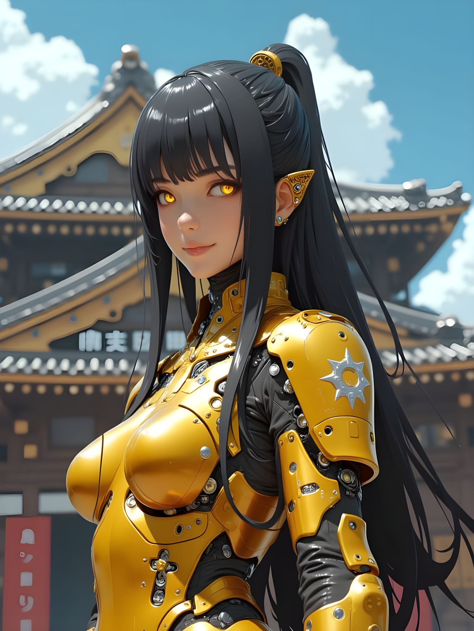 Neo-Cyberpunk Samurai Warrior in Golden Armor