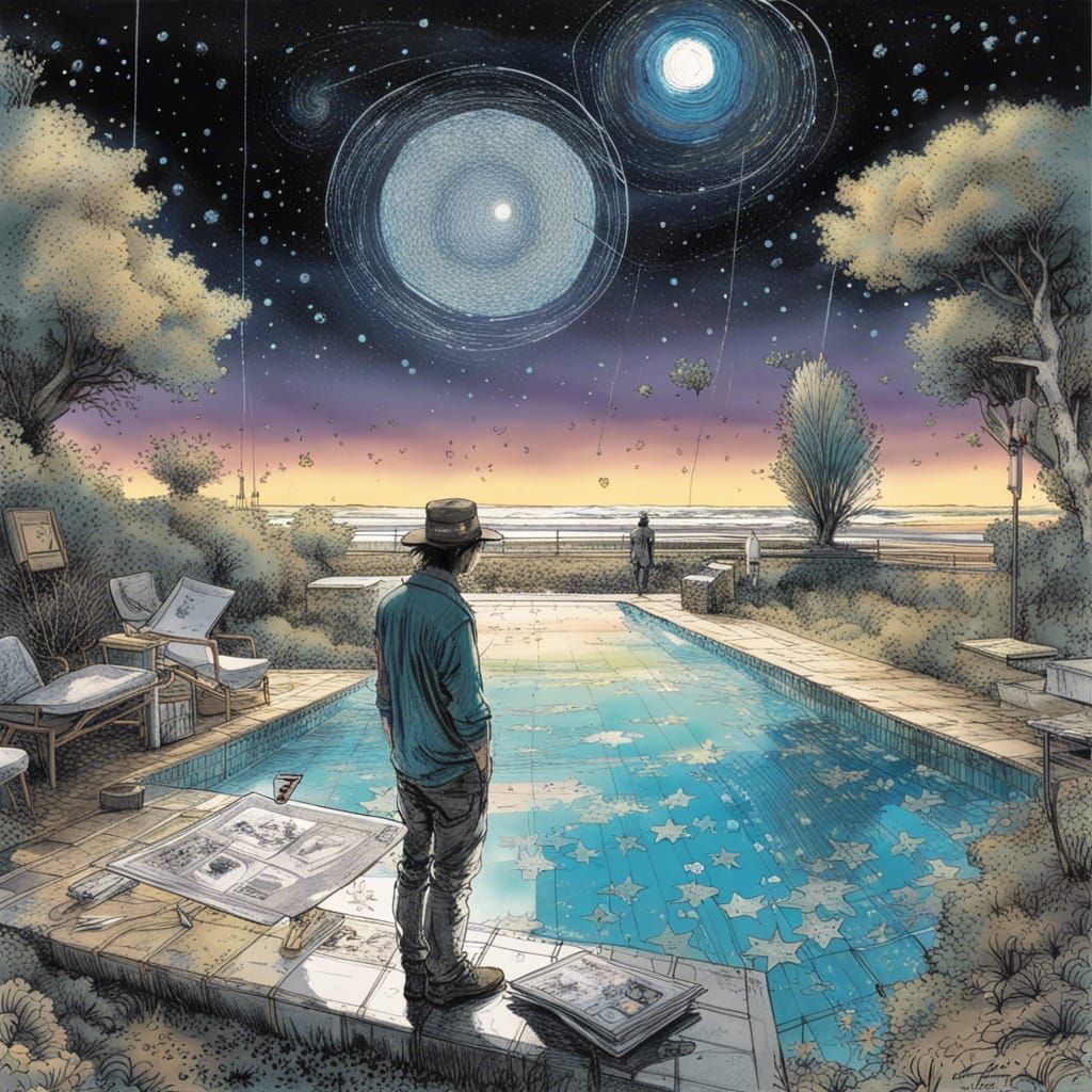 Artist in Nature Under Starry Night