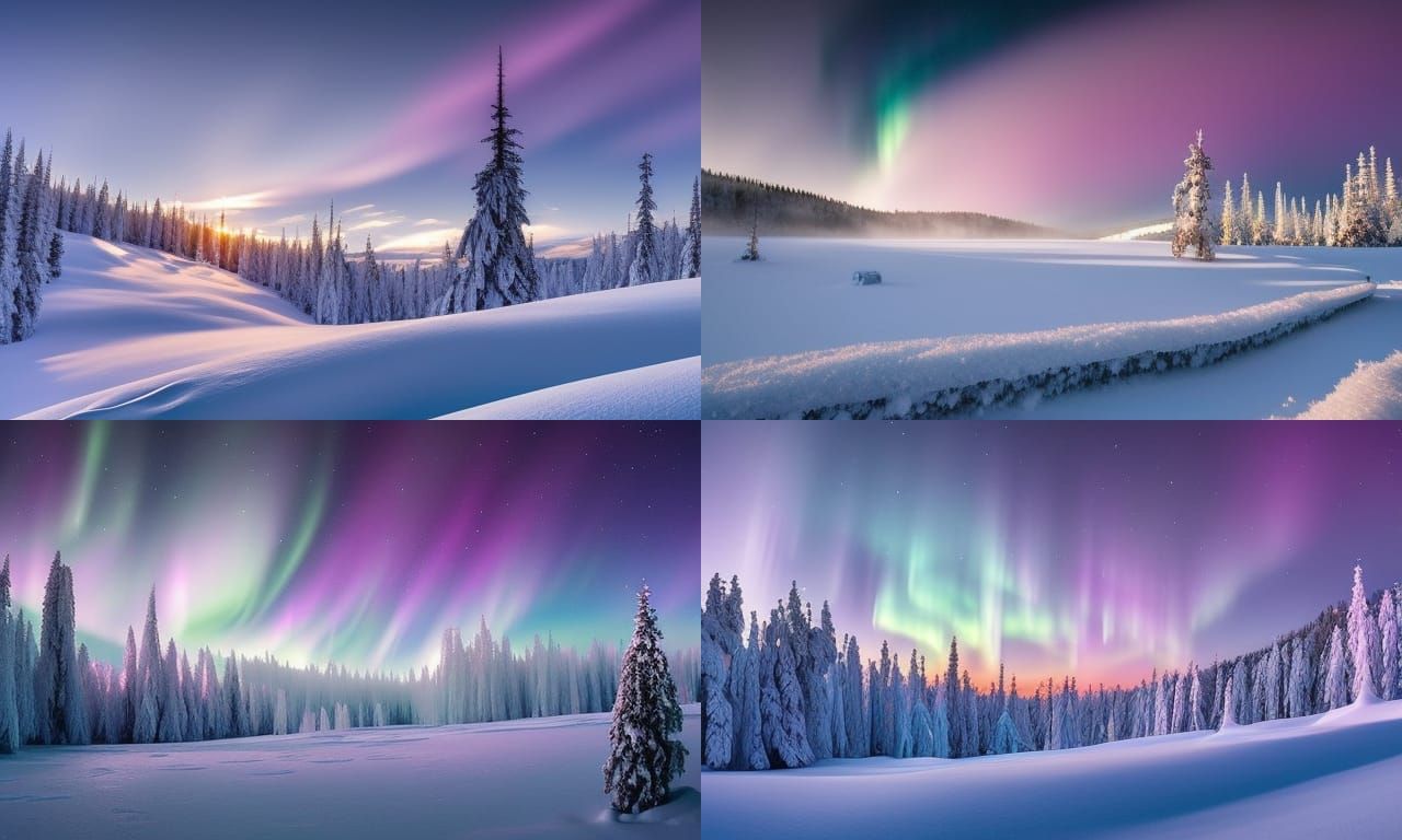 Magical Aurora Night over a Frozen Forest