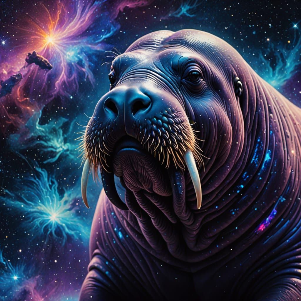 Surreal Cosmic Walrus in Vibrant Oil Painting