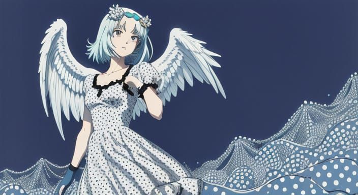Polka Dot Angel on Blue Slope in Anime Style