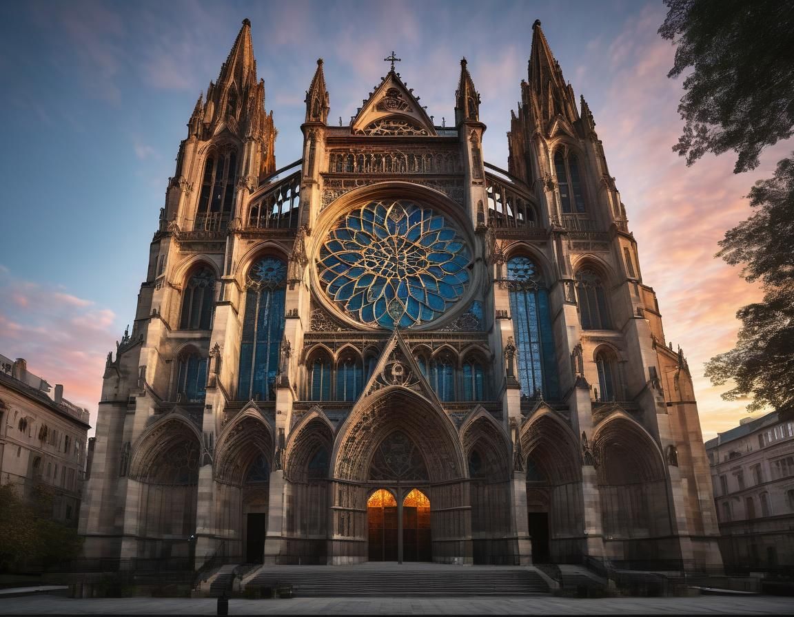 Gothic Cathedral at Sunrise in Realistic Detail