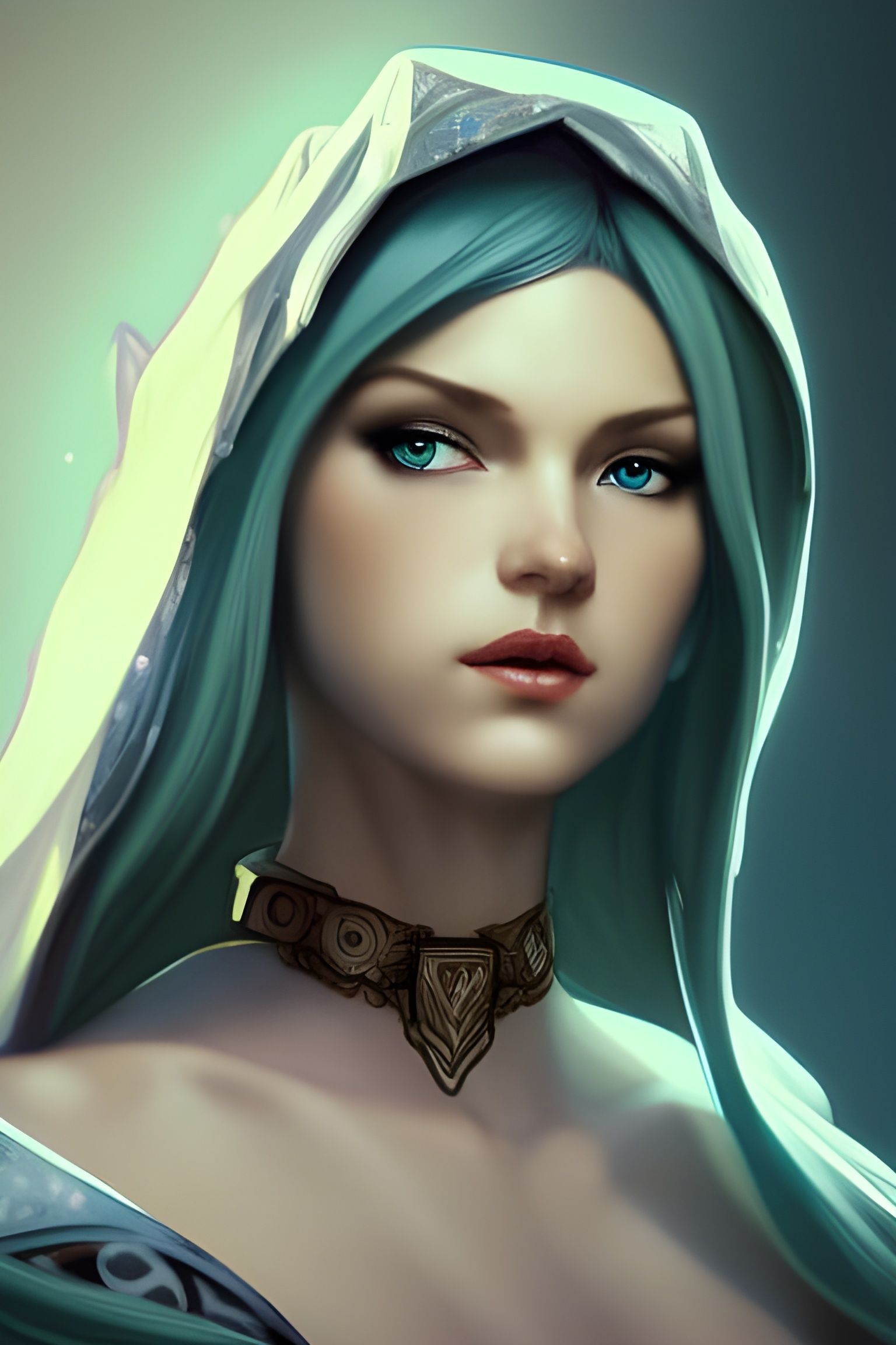 Female Elf Portrait in Triadic Colors by Greg Rutkowski