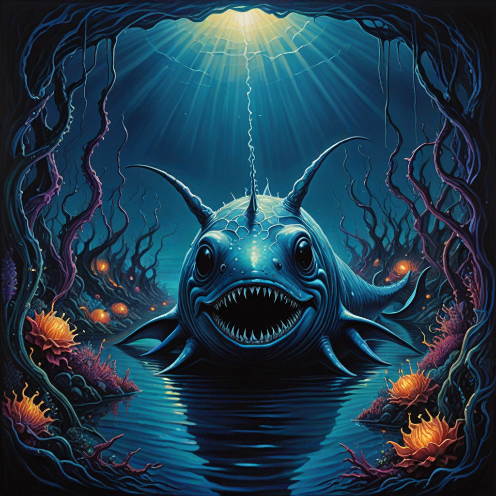 Ethereal Narwhabat in a Dark Abyssal Realm