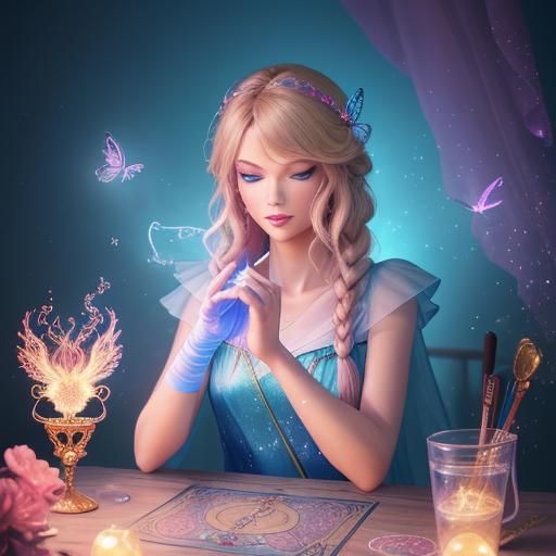 Mystical Taylor Swift Seeks Fortune with Whimsical Tarot