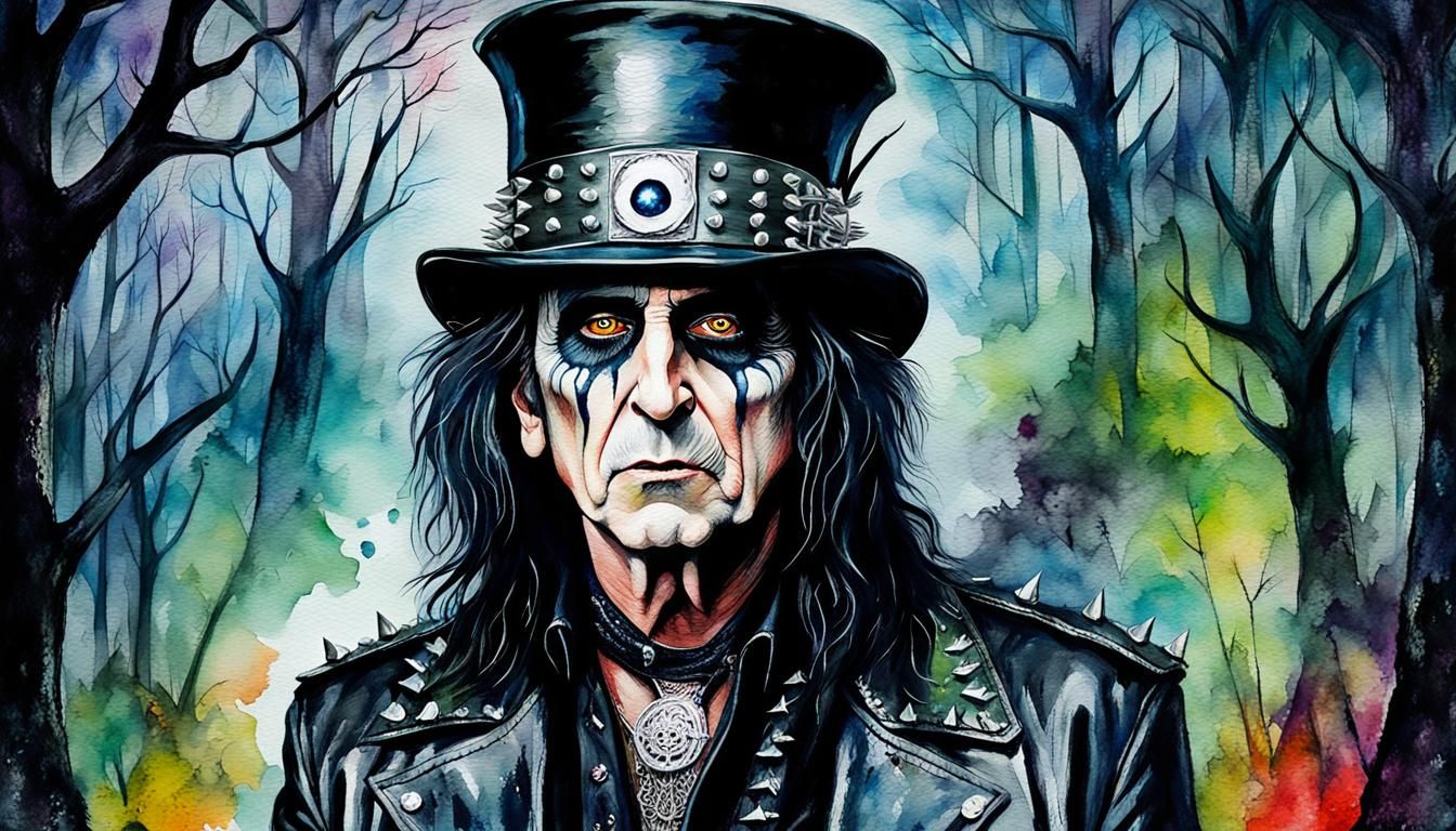 Gothic Rockstar Portrait in Watercolor and Acrylic