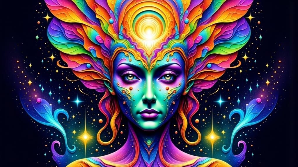 Psychedelic Interdimensional Being in Mandala Composition