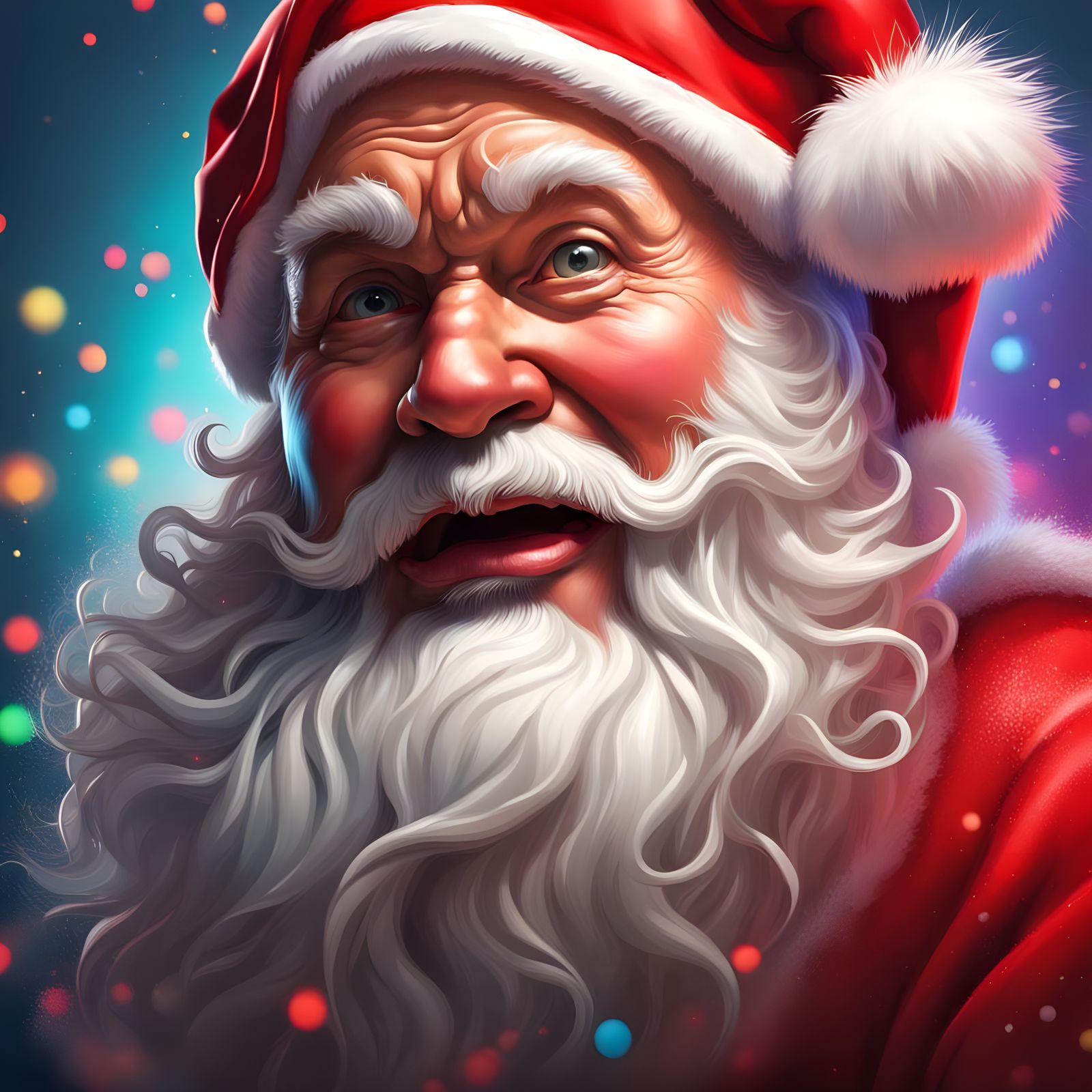 Vibrant Christmas Santa Claus Portrait in Hyperrealistic Sty...