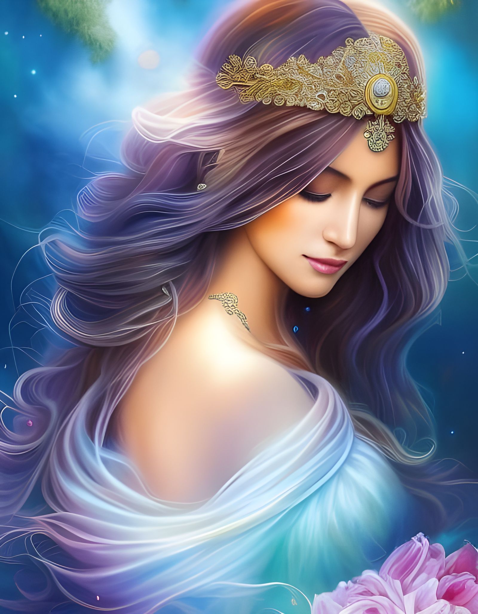 Ethereal Goddess of the Sun in Whimsical Fantasy