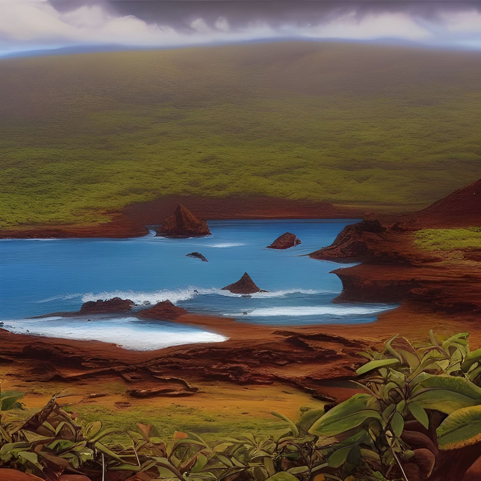 Idyllic Galapagos Paradise in Whimsical Oil Painting Style