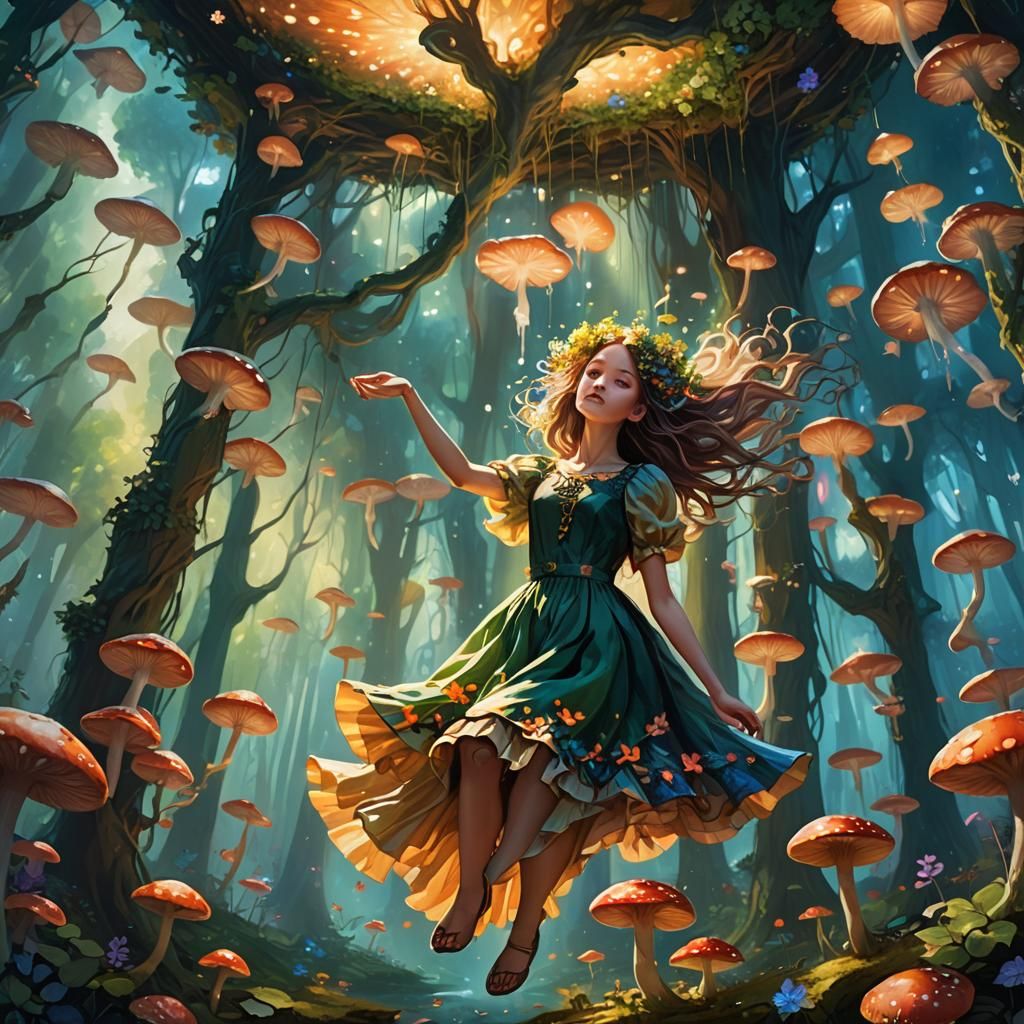 Ethereal Fantasy Goddess in Glowing Forest