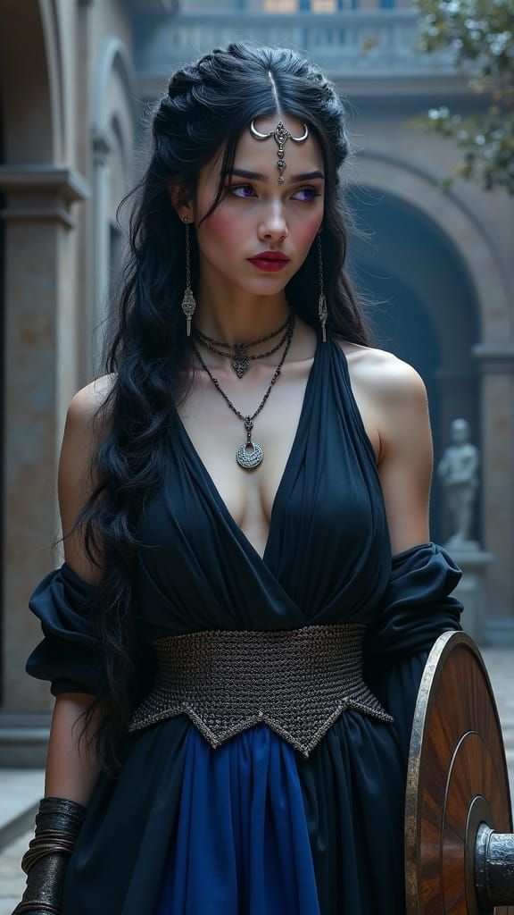 Ethereal Greek Goddess with Crescent Moon Headpiece and Twil...