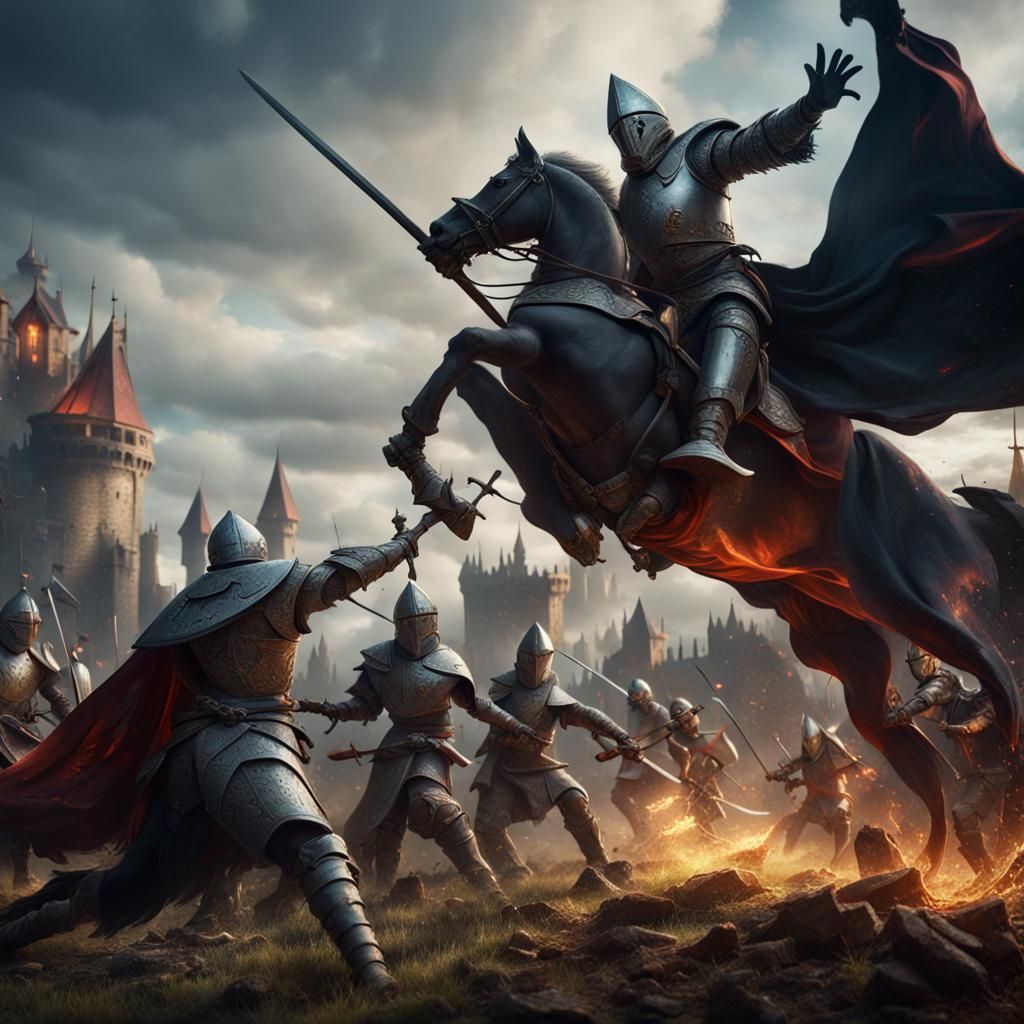 Epic Medieval Fantasy Battle Scene in Vibrant Colors