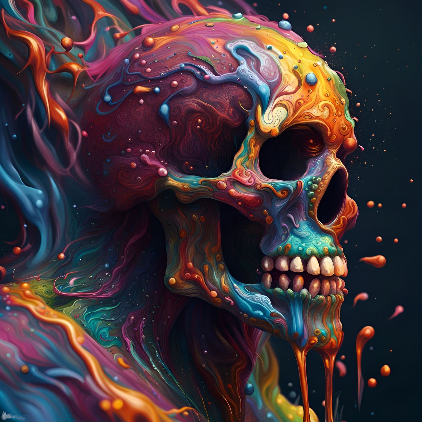 Surreal, Hyperdetailed Skull Portrait in Vibrant, Splashy Co...