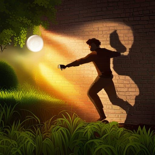 Dramatic Thief's Shadow Revealed in Vibrant Garden Scene
