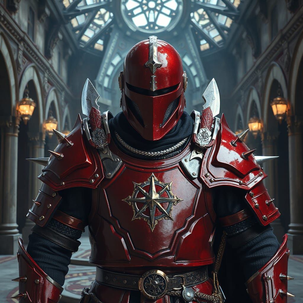 Harmonium Guard in Red Armor, Hyperrealistic 8k