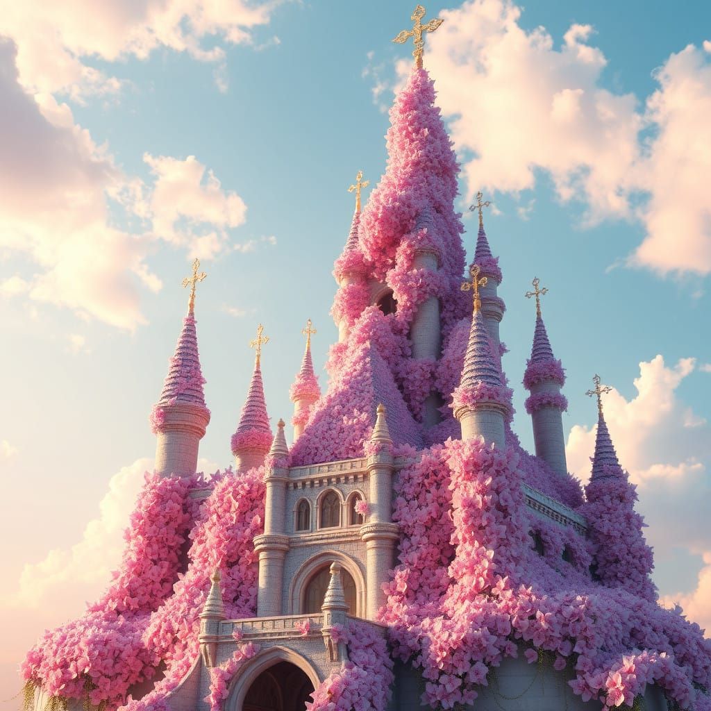 Majestic Floating Castle in Pastel Hues