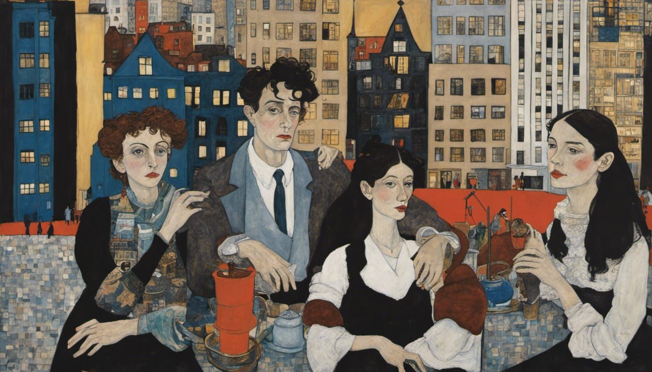 Friends in the City Nightlife: Expressionist Art