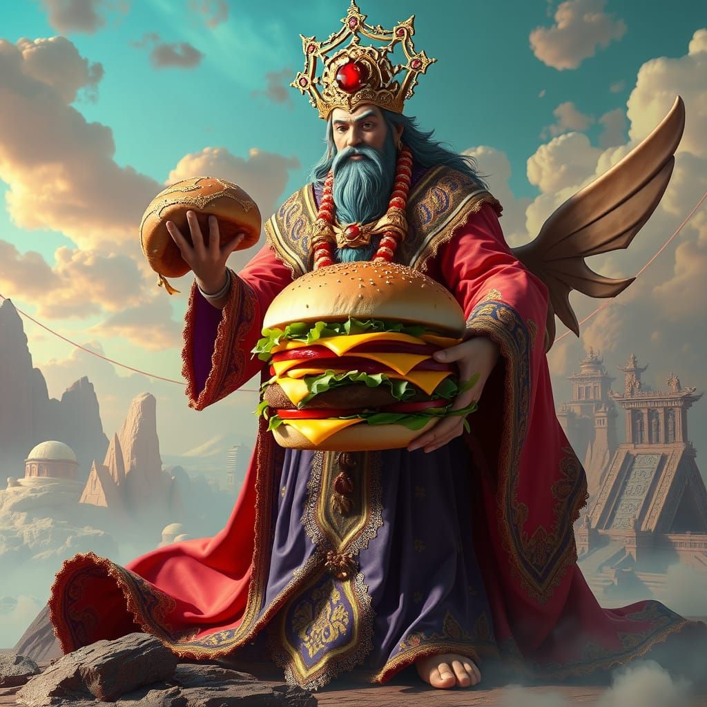 Burger Deity in Dreamlike Digital Art Style