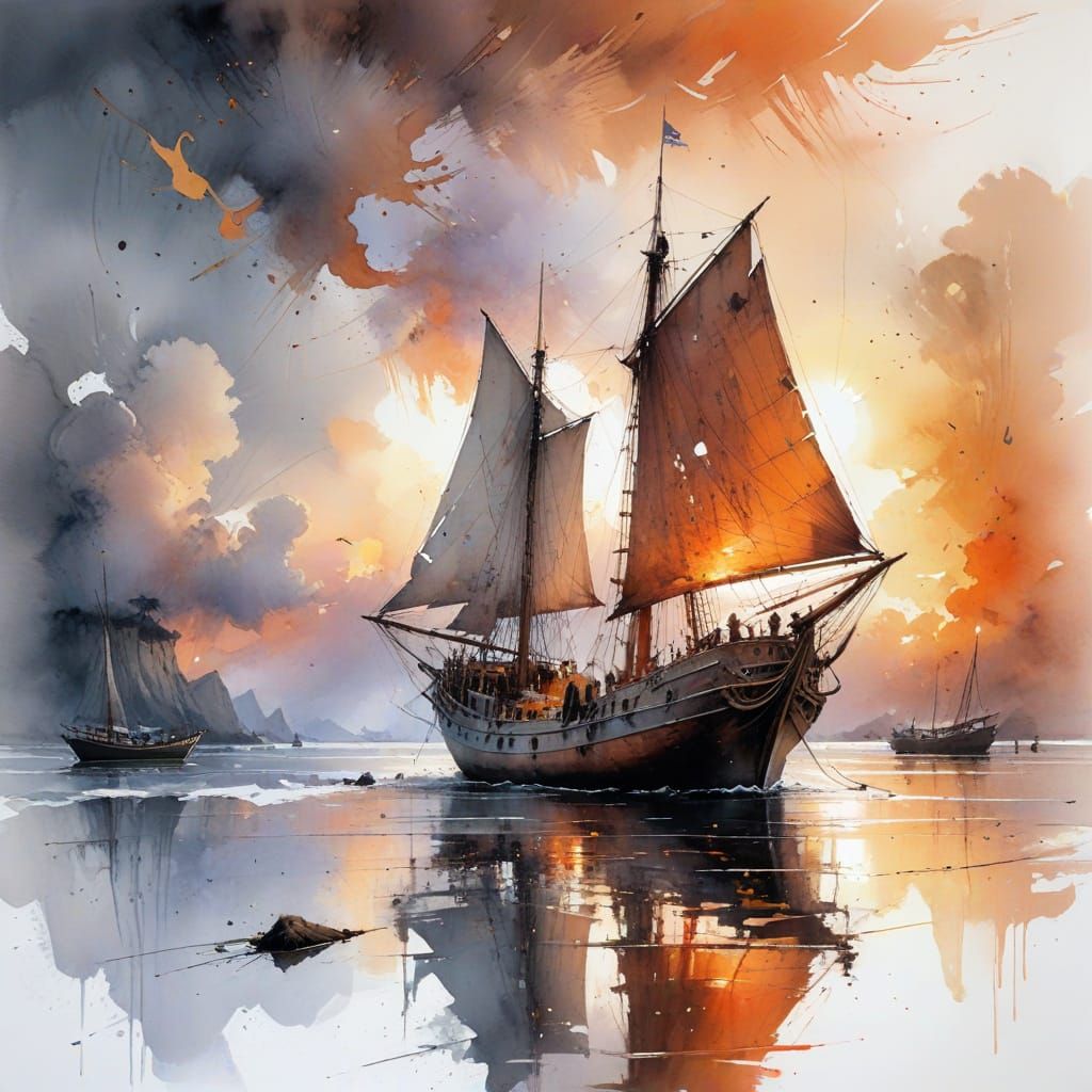 Fading Light on a Weathered Schooner