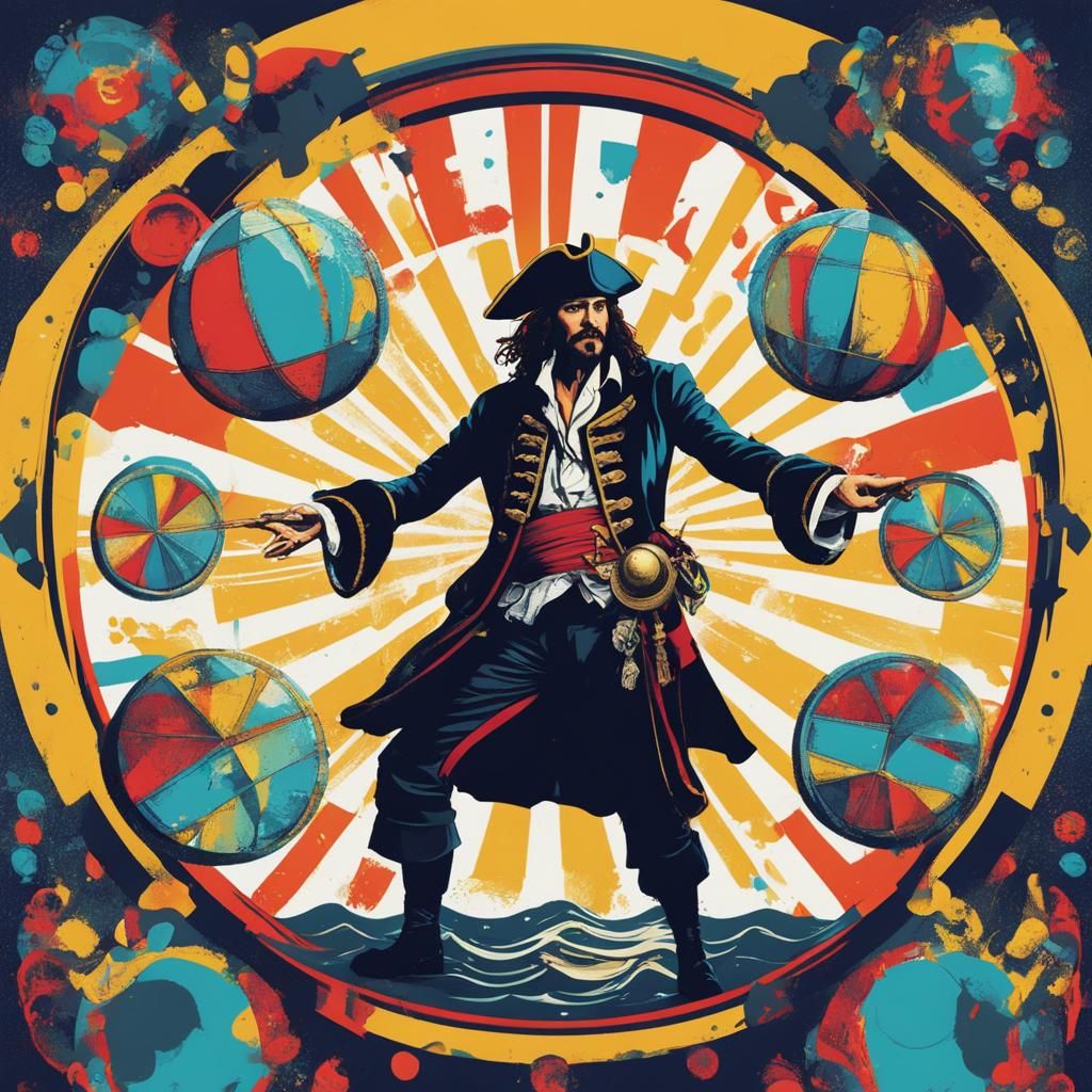 Pirate in Swashbuckling Pop Art Style Juggles Gold Coins
