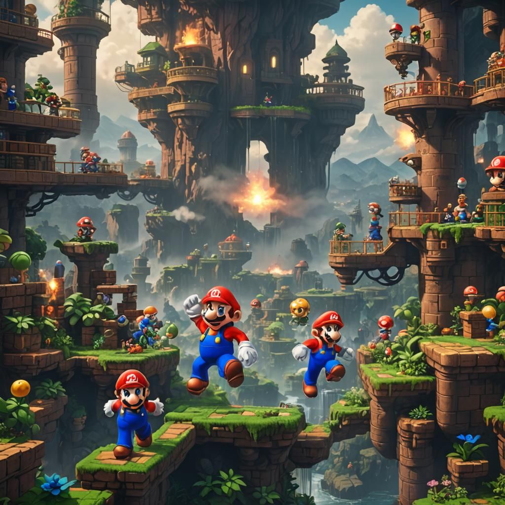 Anime style Mario Bros, cool background"