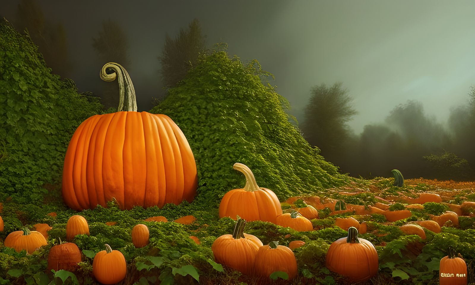 Realistic Autumn Landscape in Luxurious Green and Warm Hues