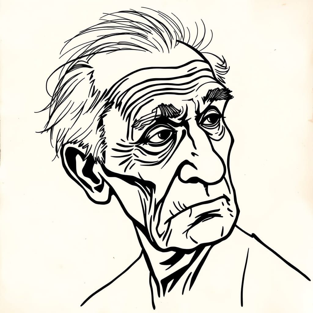 Elegant Line Art Portrait of a Wise Old Man
