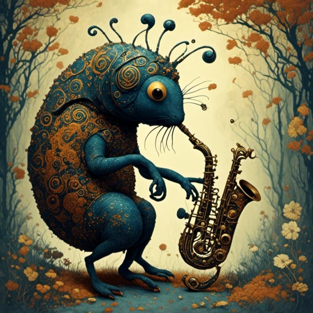 Saxophone Serenade by a Whimsical Forest Creature