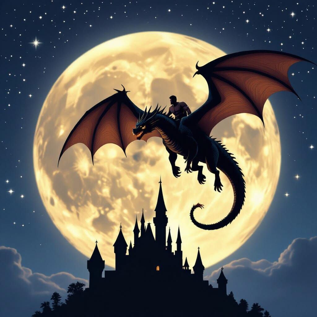 Dragon Rider Silhouette Under a Starry Sky