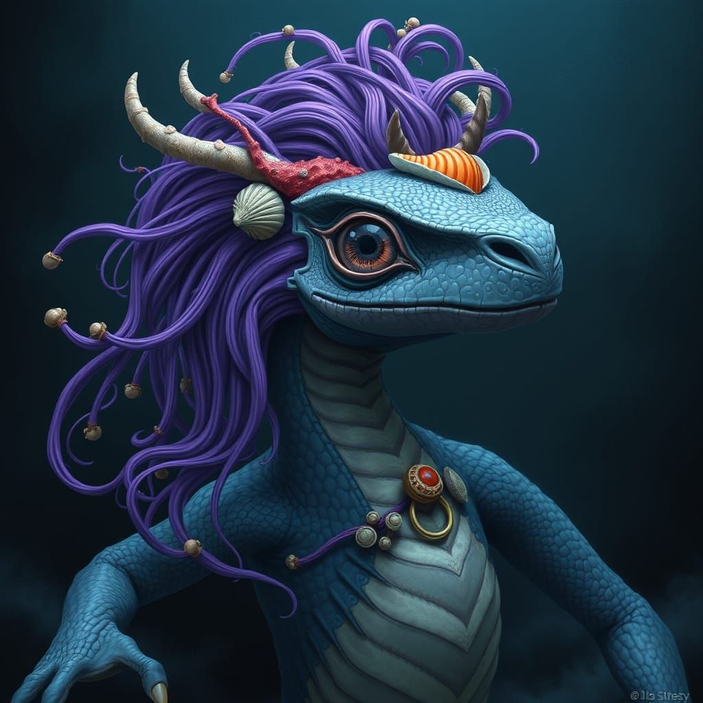One-Eyed Deep Sea Dragon with Purple Hair