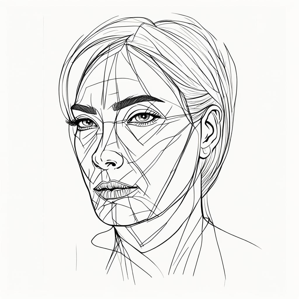 Simplified Goth Woman Portrait in Black and White Line Art